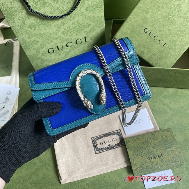 GUCCI DIONYSUS SUPER MINI BAG BLUE/TURQUOISE 476432 SIZE 16.5x10x4.5 CM - 1