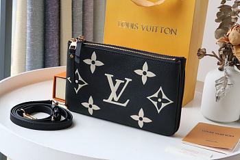 LV DOUBLE ZIP POCHETTE BLACK & BIEGE M80787 SIZE 20 x 12.5 x 3 CM