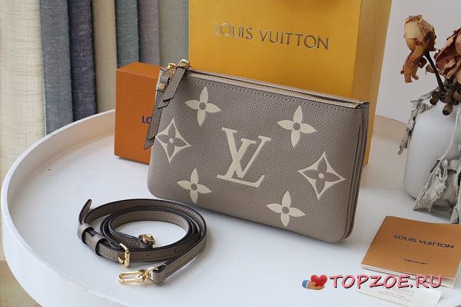 LV DOUBLE ZIP POCHETTE GRAY & BEIGE M69203 SIZE 20 x 12.5 x 3 CM - 1