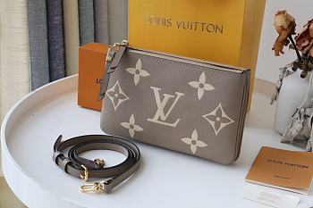 LV DOUBLE ZIP POCHETTE GRAY & BEIGE M69203 SIZE 20 x 12.5 x 3 CM