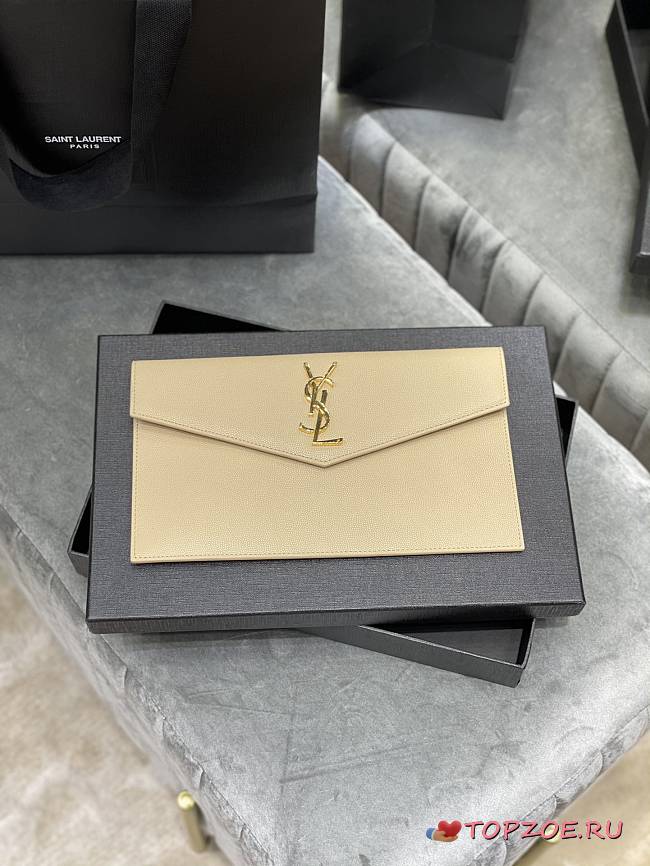 YSL UPTOWN POUCH IN SMOOTH LEATHER BEIGE 565739 SIZE 27×16×2 CM - 1