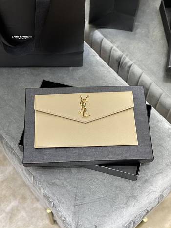 YSL UPTOWN POUCH IN SMOOTH LEATHER BEIGE 565739 SIZE 27×16×2 CM