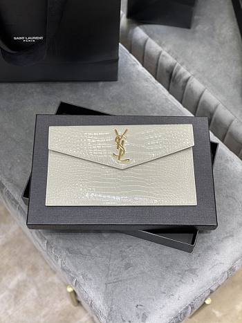 YSL UPTOWN POUCH IN CROCODILE WHITE LEATHER 565739 SIZE 27×16×2 CM