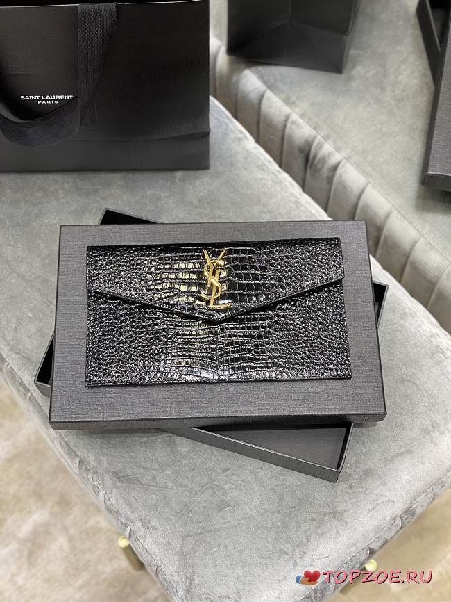 YSL UPTOWN POUCH IN CROCODILE LEATHER BLACK 565739 SIZE 27×16×2 CM - 1