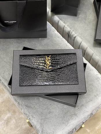 YSL UPTOWN POUCH IN CROCODILE LEATHER BLACK 565739 SIZE 27×16×2 CM