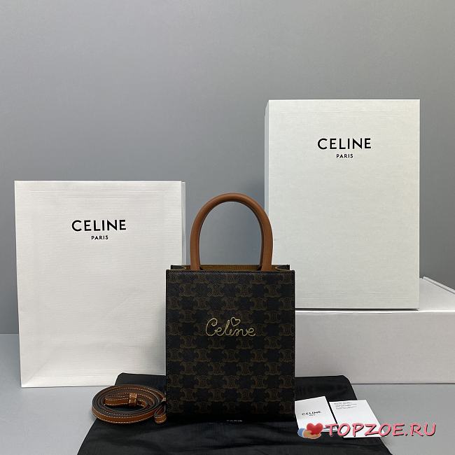 CELINE MINI VERTICAL CABAS WITH CELINE PRINT TAN 194372 SIZE 20x17x6 CM - 1