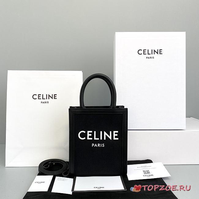 CELINE MINI VERTICAL CABAS CELINE IN TEXTILE BLACK 193302 SIZE 20x17x6 CM - 1