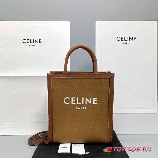 CELINE SMALL VERTICAL CABAS CELINE IN TEXTILE BROWN 192082 SIZE 33x29x8 CM - 1