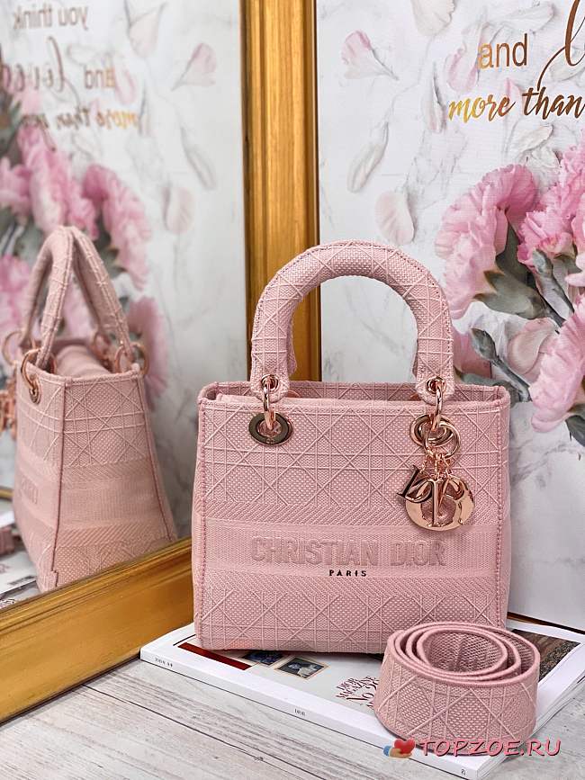 DIOR MEDIUM LADY D-LITE BAG BOIS DE ROSE M0565 SIZE 24 x 20 x 11 CM - 1