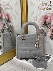 DIOR MEDIUM LADY D-LITE BAG GRAY M0565 SIZE 24 x 20 x 11 CM - 1
