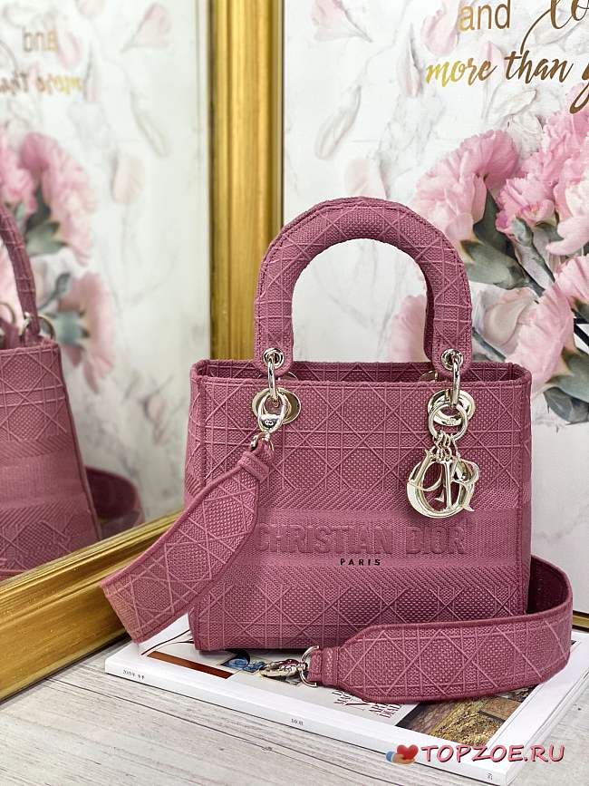 DIOR MEDIUM LADY D-LITE BAG ROSEWOOD M0565 SIZE 24 x 20 x 11 CM - 1