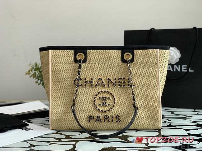 CHANEL CANVAS DEAUVILLE TOTE BEIGE A66941 SIZE 33 CM - 1