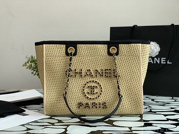CHANEL CANVAS DEAUVILLE TOTE BEIGE A66941 SIZE 33 CM