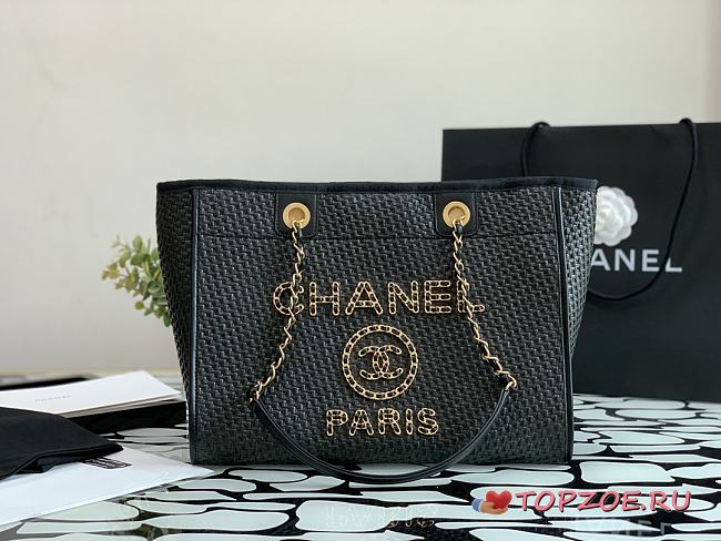 CHANEL CANVAS DEAUVILLE TOTE BLACK A66941 SIZE 33 CM - 1