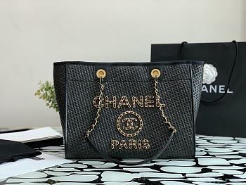 CHANEL CANVAS DEAUVILLE TOTE BLACK A66941 SIZE 33 CM