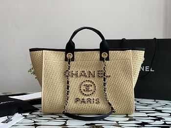 CHANEL CANVAS LARGE DEAUVILLE TOTE BEIGE A66942 SIZE 38 CM