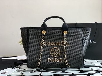 CHANEL CANVAS LARGE DEAUVILLE TOTE BLACK A66942 SIZE 38 CM