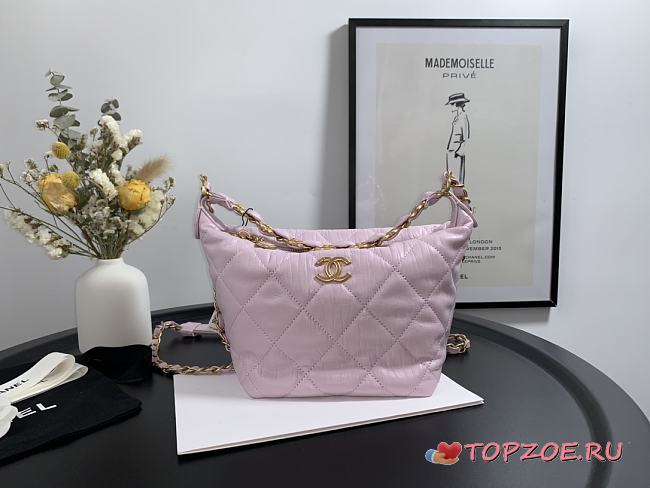 CHANEL CRUMPLED LAMBSKIN MINI HOBO BAG PINK 15CM - 1