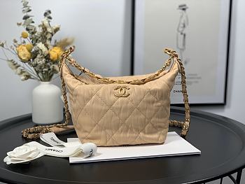 CHANEL CRUMPLED LAMBSKIN MINI HOBO BAG BEIGE 15CM