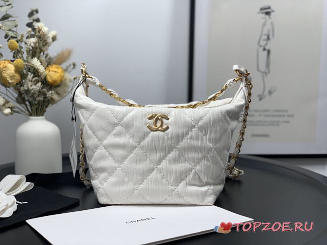 CHANEL CRUMPLED LAMBSKIN MINI HOBO BAG WHITE 15CM - 1