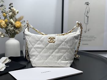 CHANEL CRUMPLED LAMBSKIN MINI HOBO BAG WHITE 15CM