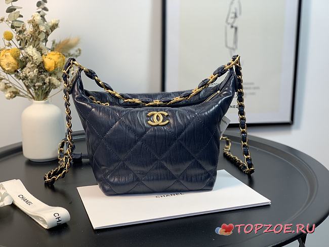 CHANEL CRUMPLED LAMBSKIN MINI HOBO BAG BLACK 15CM - 1