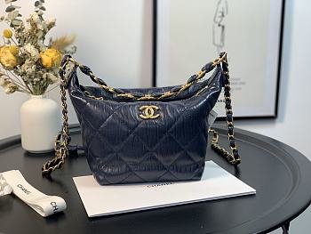 CHANEL CRUMPLED LAMBSKIN MINI HOBO BAG BLACK 15CM