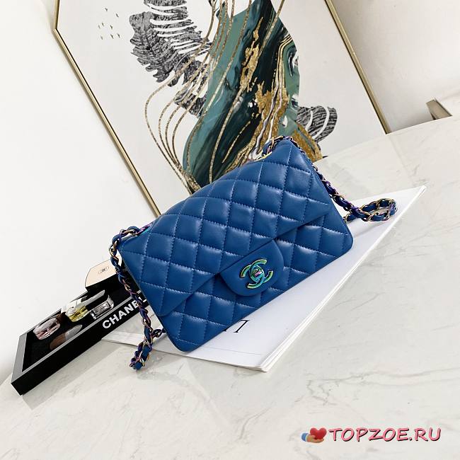 CHANEL SMALL CLASSIC FLAP BAG BLUE A01116 SIZE 20 CM - 1