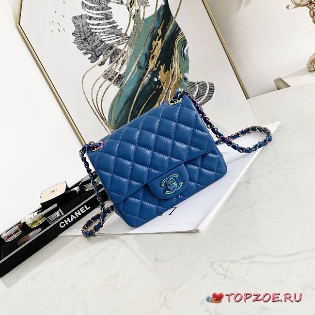 CHANEL MINI FLAP BAG BLUE A35200 SIZE 17 CM - 1