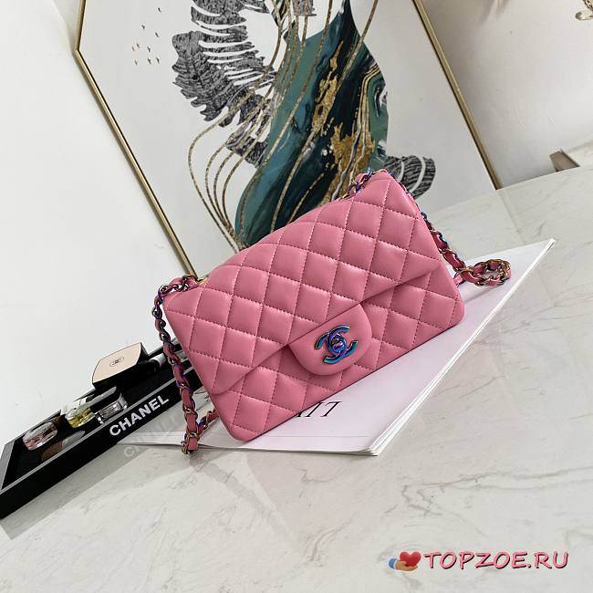 CHANEL SMALL CLASSIC FLAP BAG PINK A01116 SIZE 20 CM - 1
