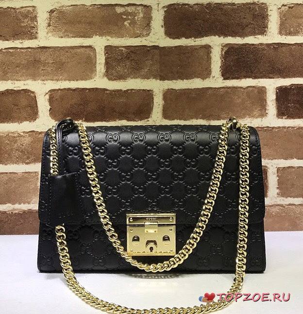 GUCCI PADLOCK MEIDUM GG SIGNATURE SHOULDER BAG BLACK 409486 SIZE 30 CM - 1