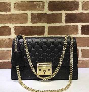 GUCCI PADLOCK MEIDUM GG SIGNATURE SHOULDER BAG BLACK 409486 SIZE 30 CM