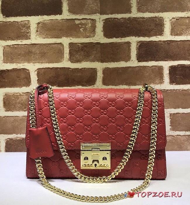 GUCCI PADLOCK MEIDUM GG SIGNATURE SHOULDER BAG RED 409486 SIZE 30 CM - 1