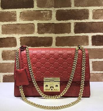 GUCCI PADLOCK MEIDUM GG SIGNATURE SHOULDER BAG RED 409486 SIZE 30 CM