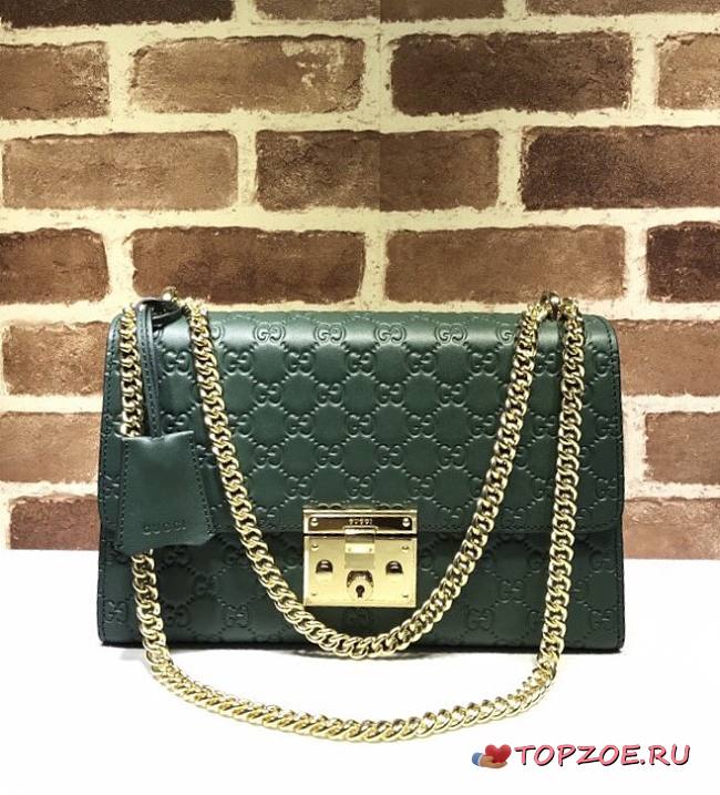 GUCCI PADLOCK MEIDUM GG SIGNATURE SHOULDER BAG GREEN 409486 SIZE 30 CM - 1