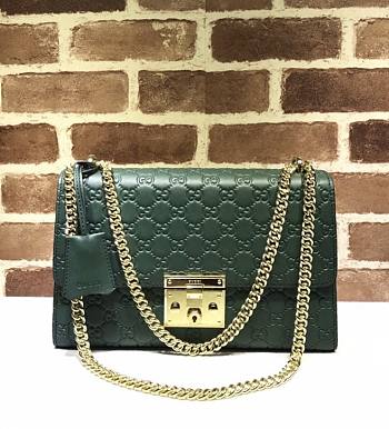 GUCCI PADLOCK MEIDUM GG SIGNATURE SHOULDER BAG GREEN 409486 SIZE 30 CM