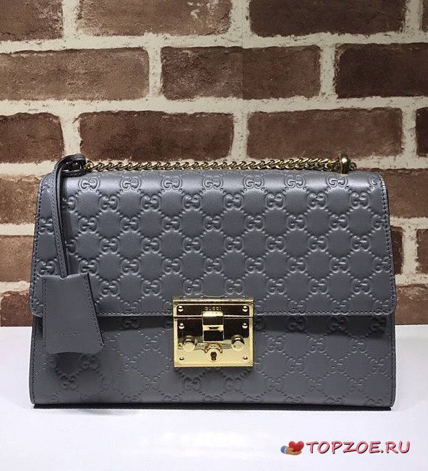 GUCCI PADLOCK MEIDUM GG SIGNATURE SHOULDER BAG GRAY 409486 SIZE 30 CM - 1