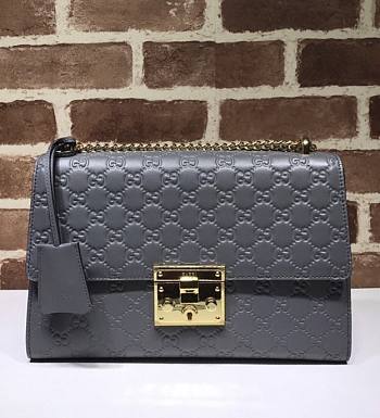 GUCCI PADLOCK MEIDUM GG SIGNATURE SHOULDER BAG GRAY 409486 SIZE 30 CM