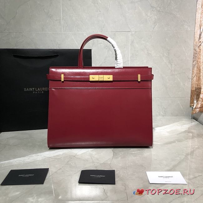 YSL MANHATTAN SMALL SHOPPING BAG BORDEAUX 568702 SIZE 32x25x12 CM - 1