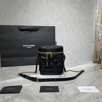 YSL 80'S VANITY BAG IN CARRÉ-QUILTED BLACK 649779 SIZE 14.5 x 16.5 x 9 CM