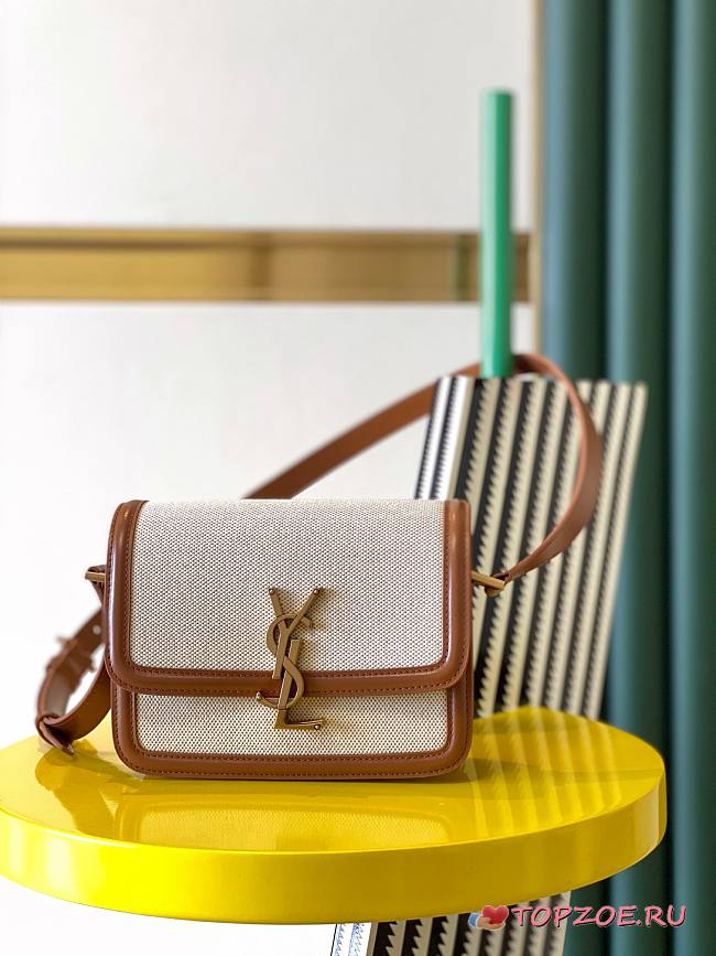 YSL SOLFERINO SMALL SATCHEL NATURAL BEIGE & BRICK 634306 SIZE 19 x 13 x 5 CM - 1