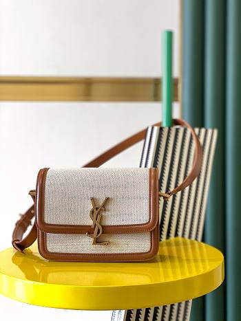 YSL SOLFERINO SMALL SATCHEL NATURAL BEIGE & BRICK 634306 SIZE 19 x 13 x 5 CM
