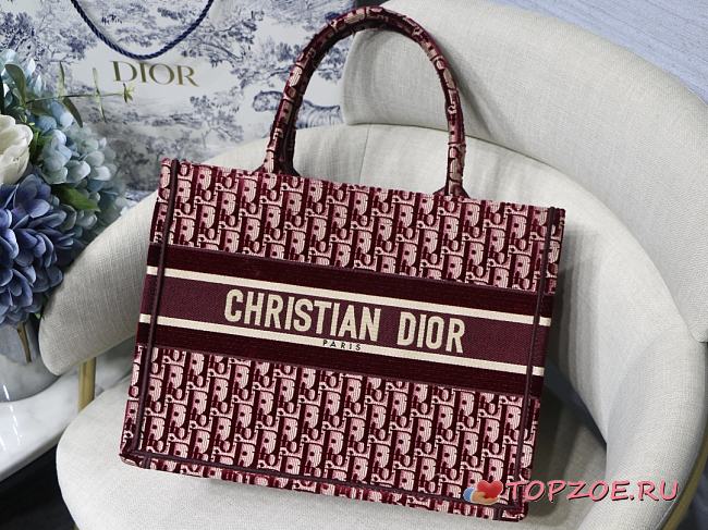 DIOR BOOK TOTE BURGUNDY OBLIQUE EMBROIDERY M1296 SIZE 36 x 28 x 16 CM - 1