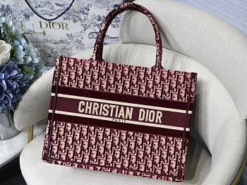 DIOR BOOK TOTE BURGUNDY OBLIQUE EMBROIDERY M1296 SIZE 36 x 28 x 16 CM