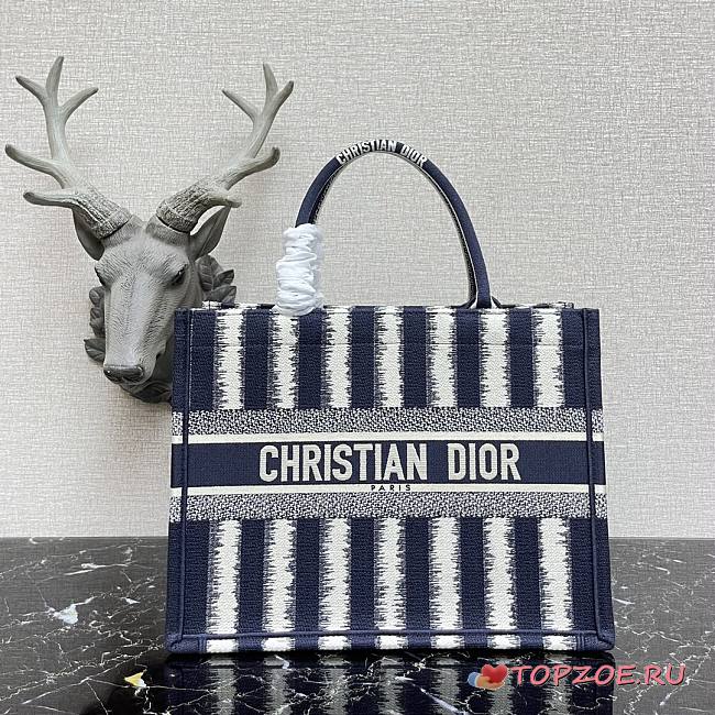 DIOR BOOK TOTE BLUE D-STRIPES M1296 SIZE 36.5 x 28 x 17.5 CM - 1