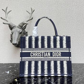 DIOR BOOK TOTE BLUE D-STRIPES M1296 SIZE 36.5 x 28 x 17.5 CM