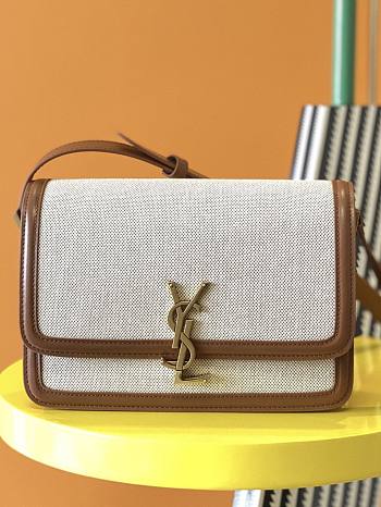 YSL SOLFERINO MEDIUM SATCHEL NATURAL BEIGE & BRICK 634305 SIZE 23x16x6 CM