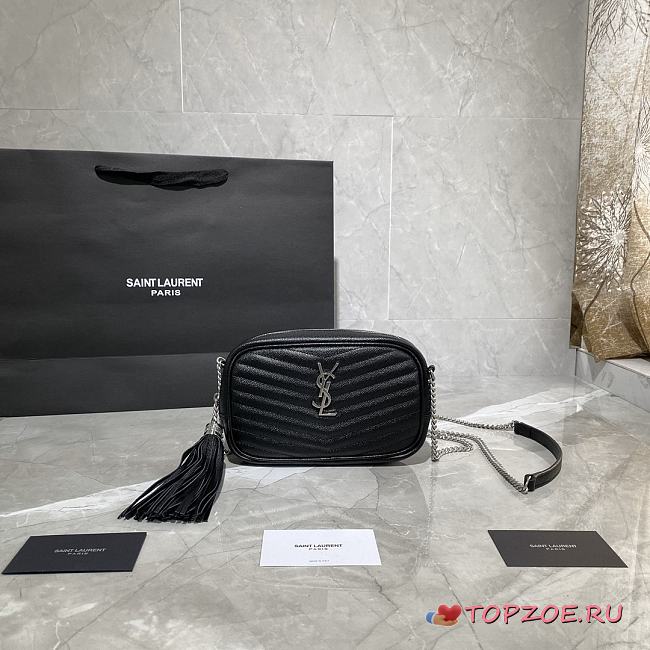 YSL LOU MINI CAMERA BAG BLACK & SILVER METAL 585040 SIZE 18×10×5 CM - 1