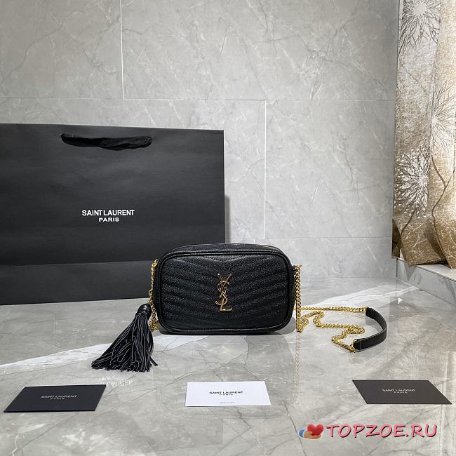 YSL LOU MINI CAMERA BAG BLACK & GOLD METAL 585040 SIZE 18×10×5 CM - 1