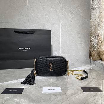 YSL LOU MINI CAMERA BAG BLACK & GOLD METAL 585040 SIZE 18×10×5 CM